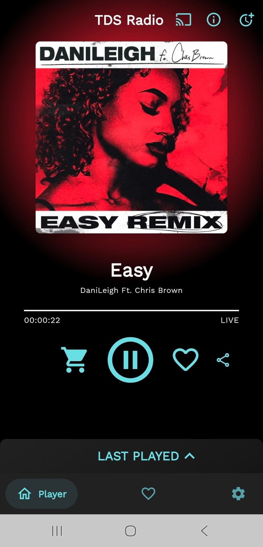 TDS-RADIO mobile app now playing DaniLeigh · Easy Remix